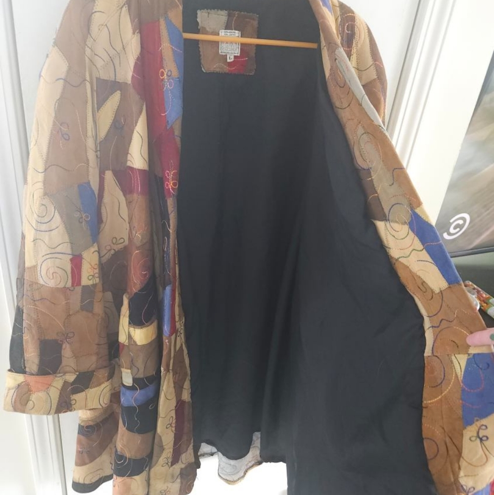 Vintage Leather Multicolor Patchwork Women's Jacket,size L - Picture 11 of 11